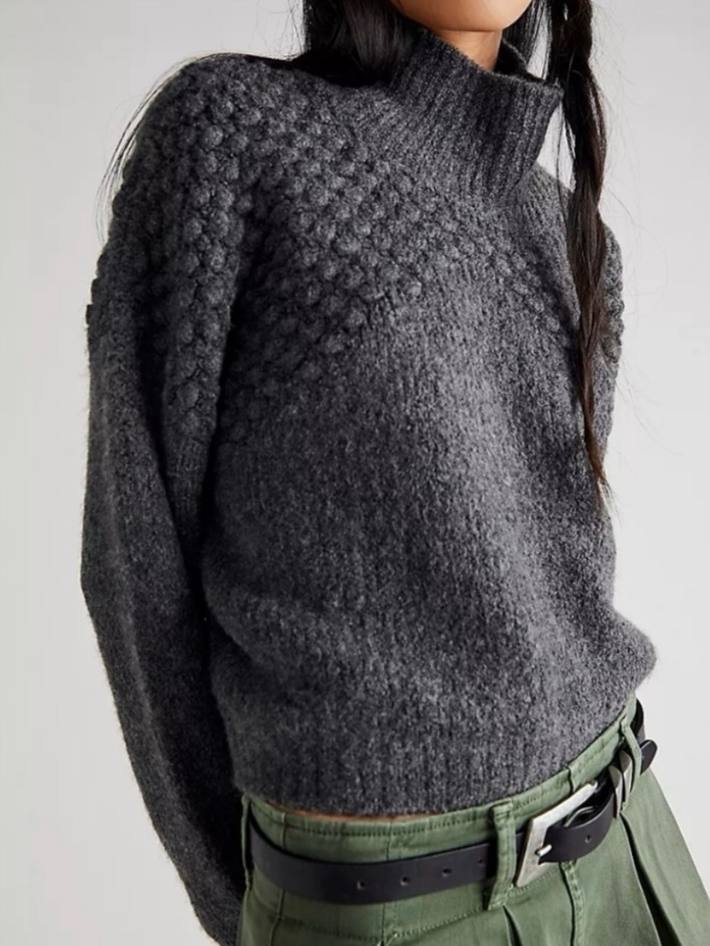 NWT Free People Charcoal Bubble Stitch Turtleneck